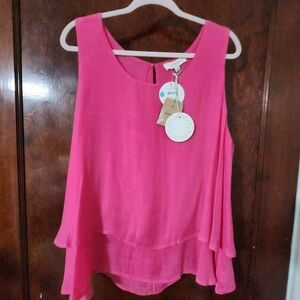 Umgee Fuchsia Sleeveless Layered Blouse